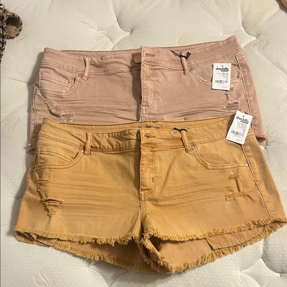 Pair of Refuge Women's Jean Shorts - Pink and Tan